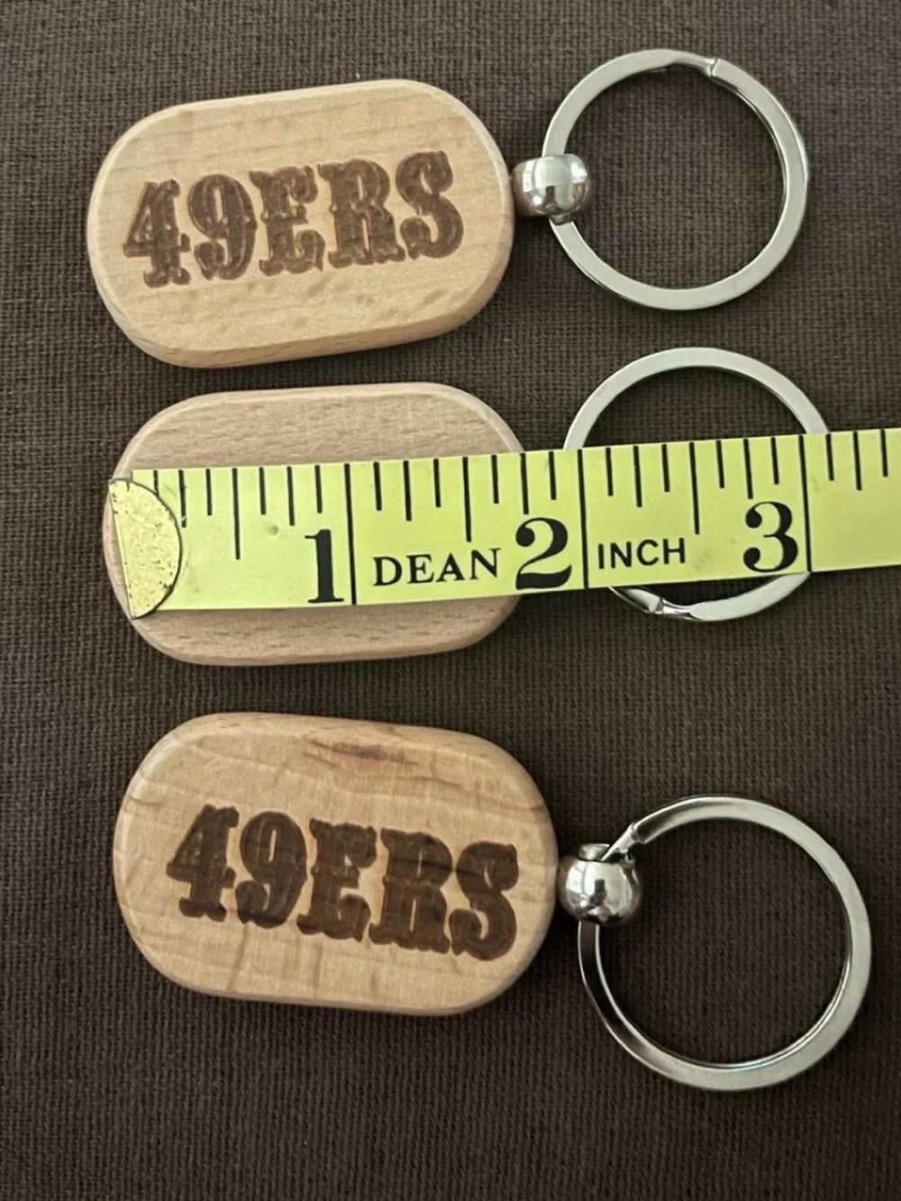 Set of 3 Handmade Natural Wood 49ERS Keychain - Neutral Wood